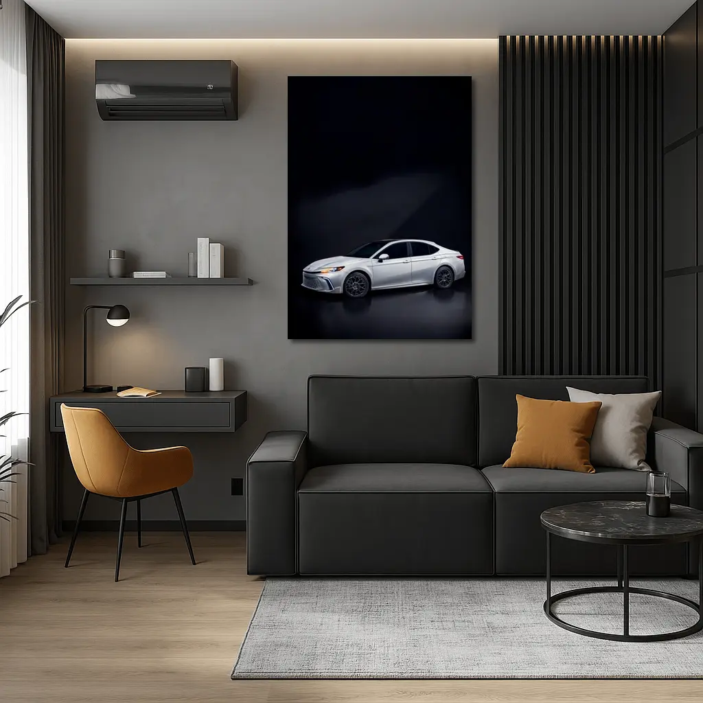 Toyota Camry White Sedan Dark Studio Background – Wall Art
