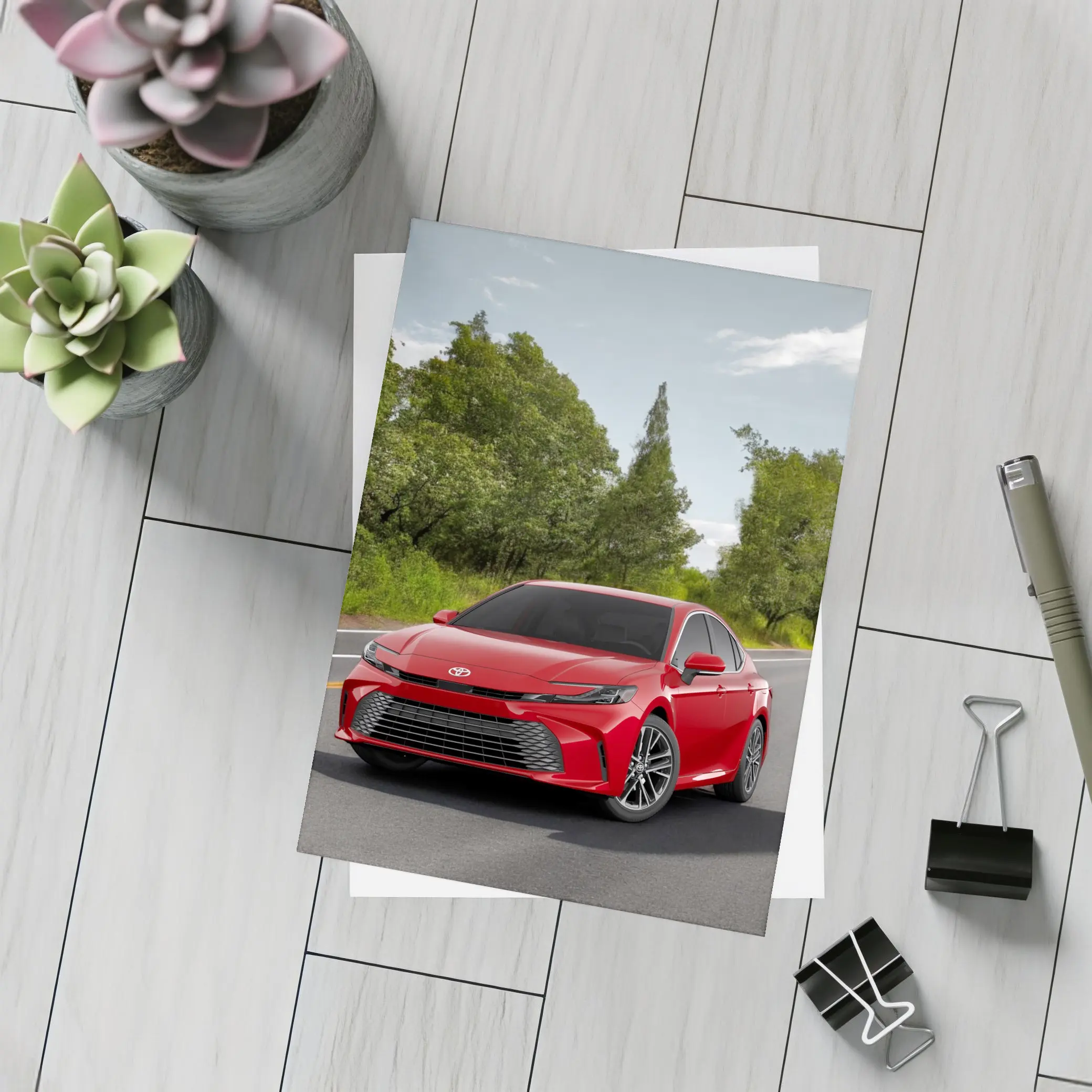Toyota Camry Red Sedan On Open Road – Postcards