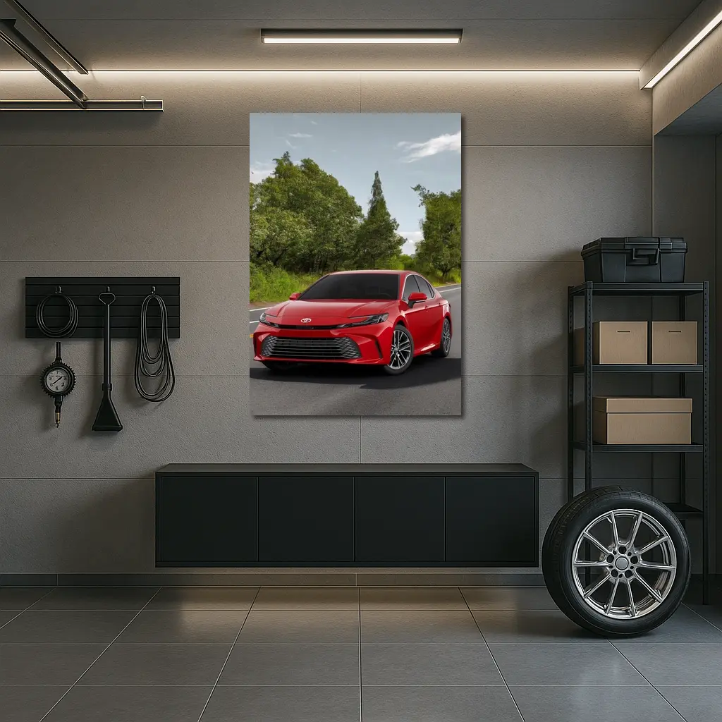 Toyota Camry Red Sedan On Open Road – Wall Art