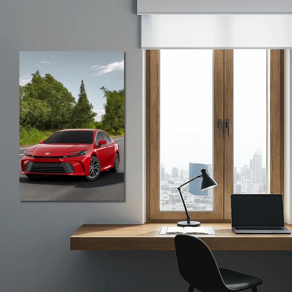 Toyota Camry Red Sedan On Open Road – Wall Art