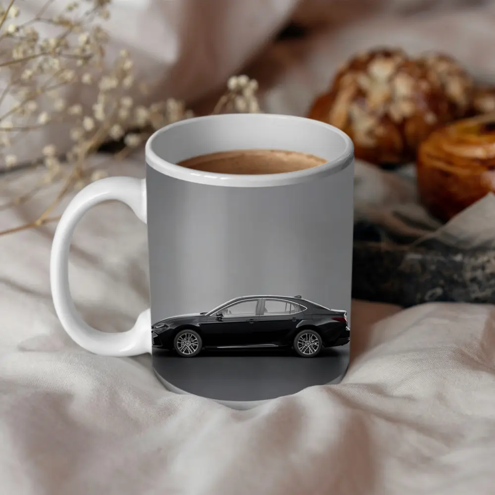 Toyota Camry Black Sedan Gray Studio Background – Mugs