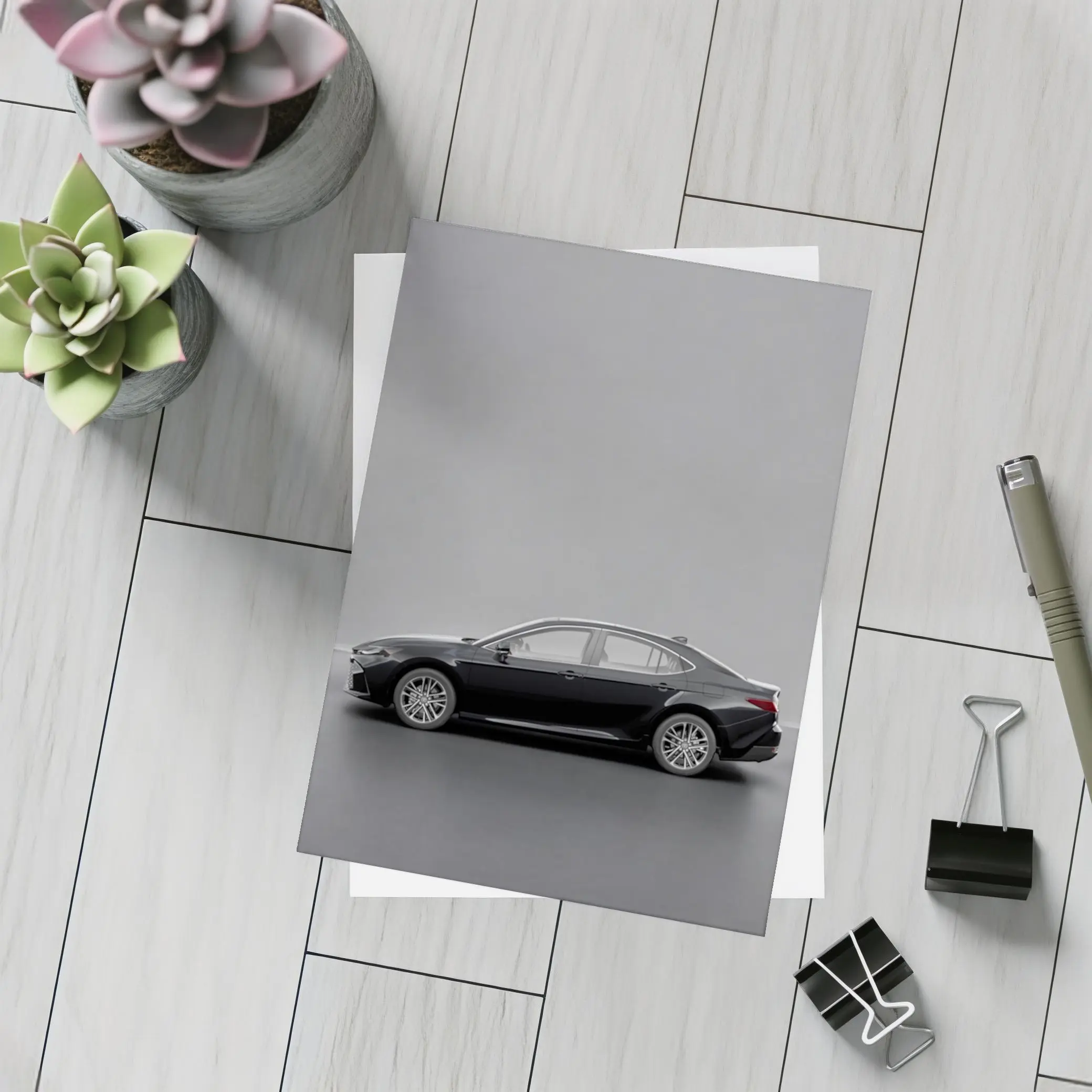 Toyota Camry Black Sedan Gray Studio Background – Postcards