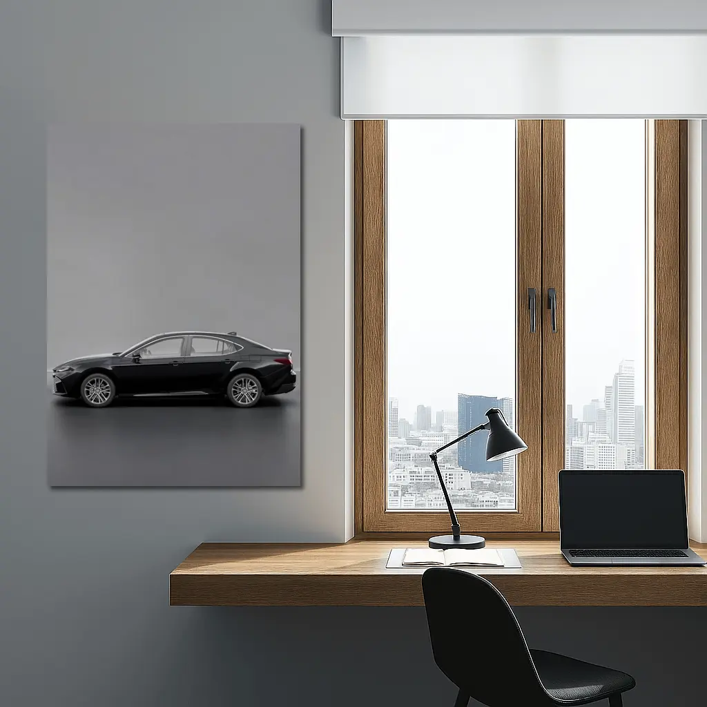 Toyota Camry Black Sedan Gray Studio Background – Wall Art