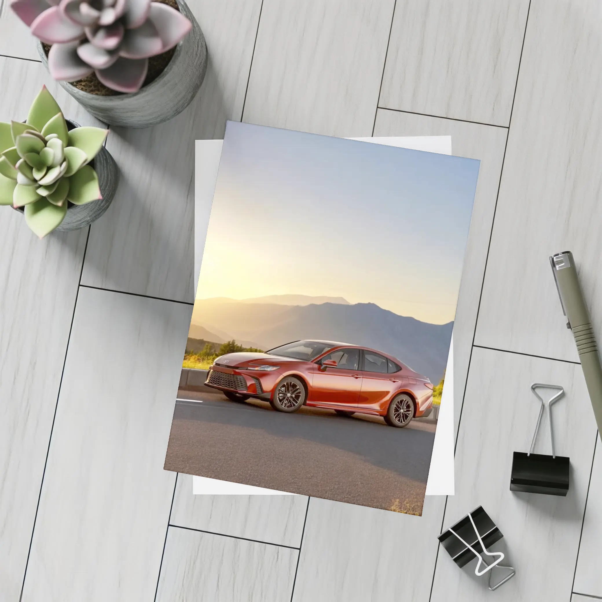 Toyota Camry Red Sedan Mountain Sunset – Postcards