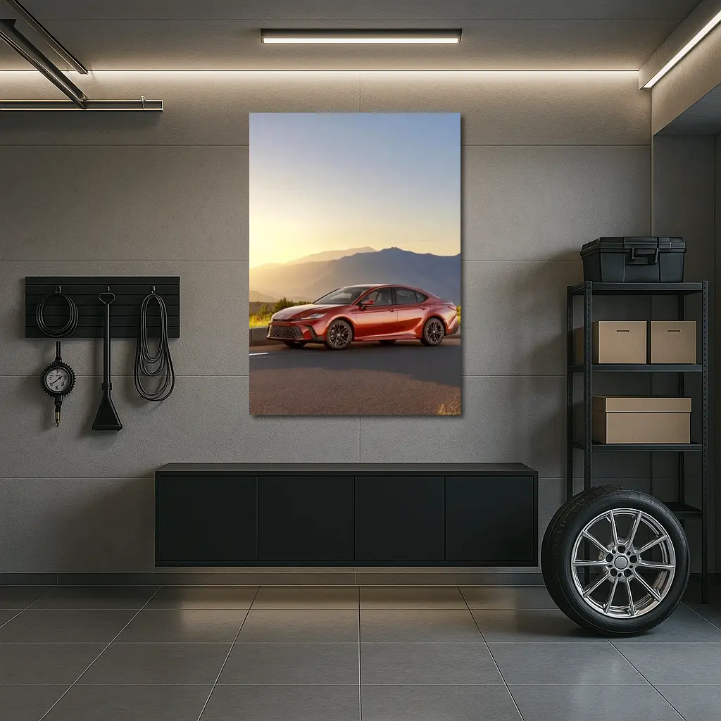 Toyota Camry Red Sedan Mountain Sunset – Wall Art