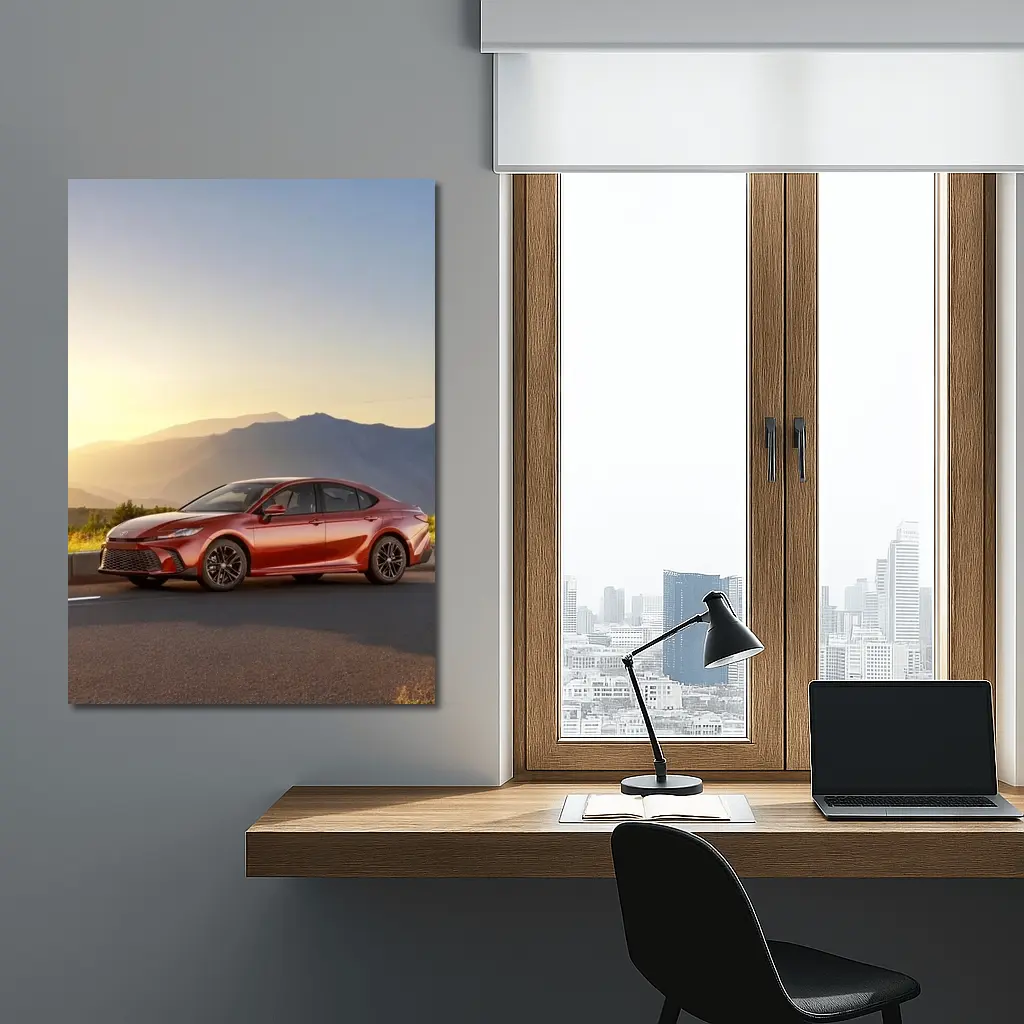 Toyota Camry Red Sedan Mountain Sunset – Wall Art
