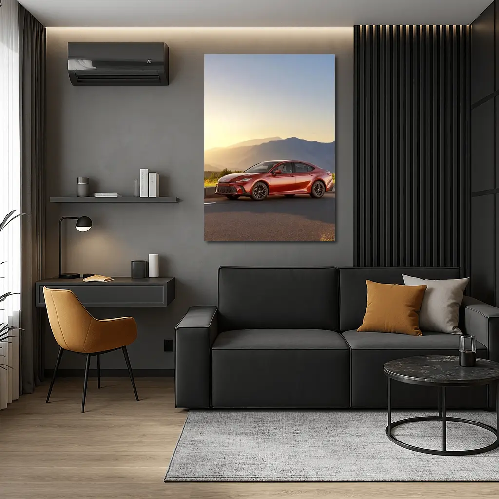 Toyota Camry Red Sedan Mountain Sunset – Wall Art