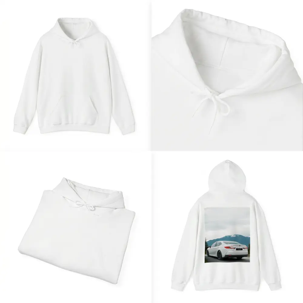 Toyota Camry White Sedan Mountain Road – Hoodies