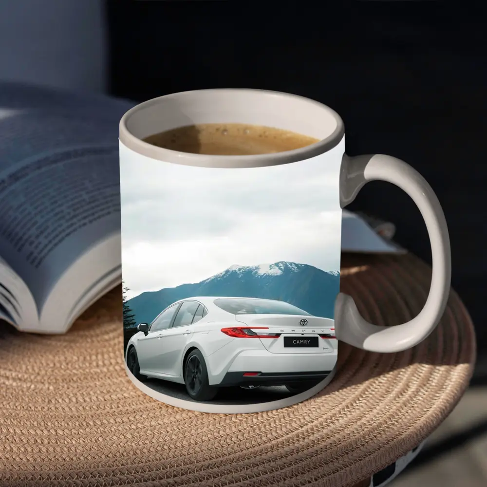 Toyota Camry White Sedan Mountain Road – Mugs