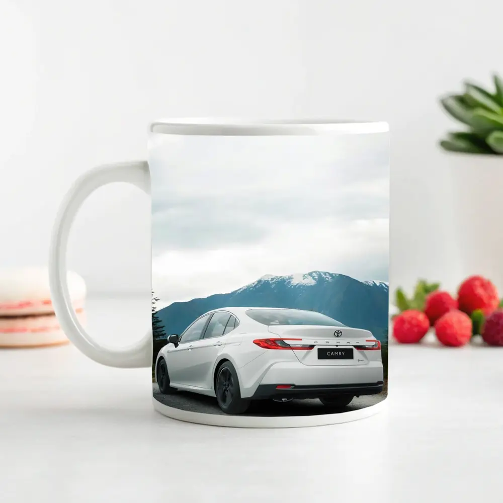 Toyota Camry White Sedan Mountain Road – Mugs