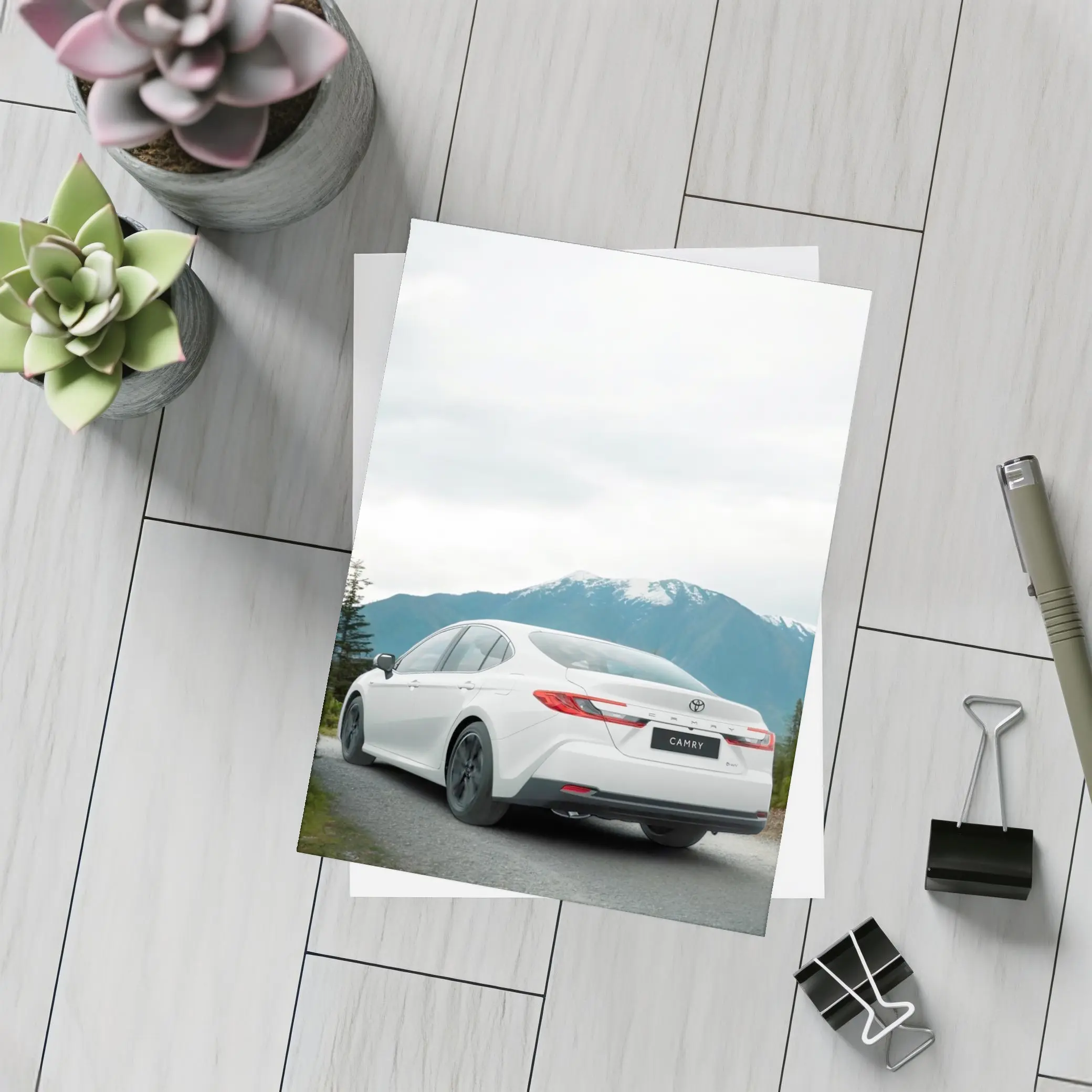 Toyota Camry White Sedan Mountain Road – Postcards