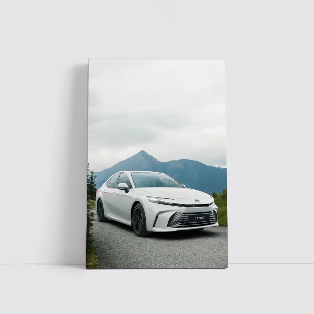 Toyota Camry White Sedan Mountain Road – Wall Art