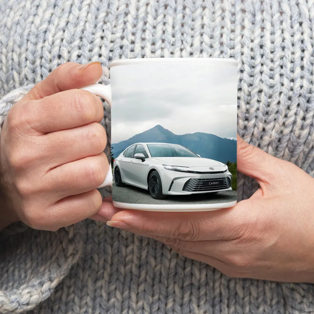 Toyota Camry White Sedan Mountain Road – Mugs