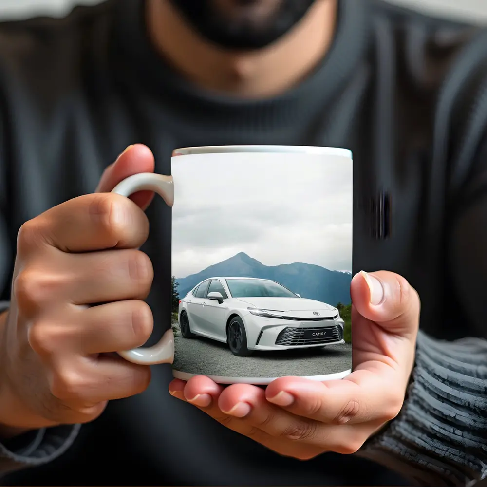 Toyota Camry White Sedan Mountain Road – Mugs