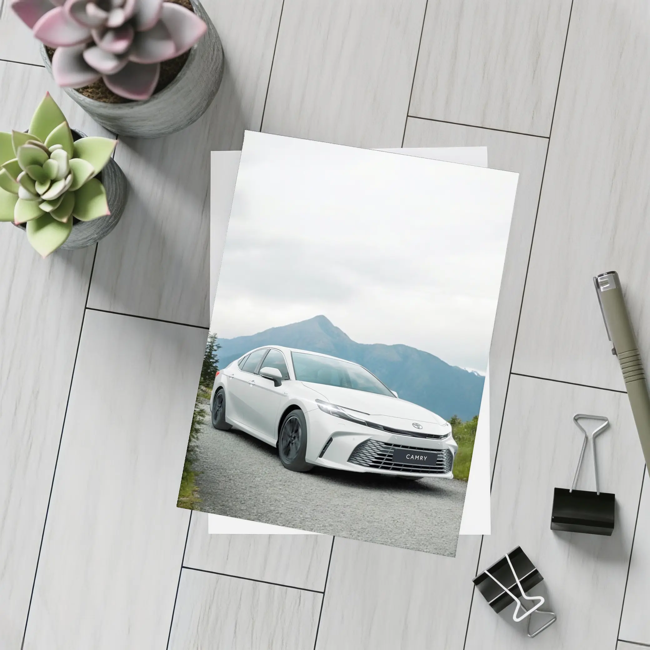 Toyota Camry White Sedan Mountain Road – Postcards