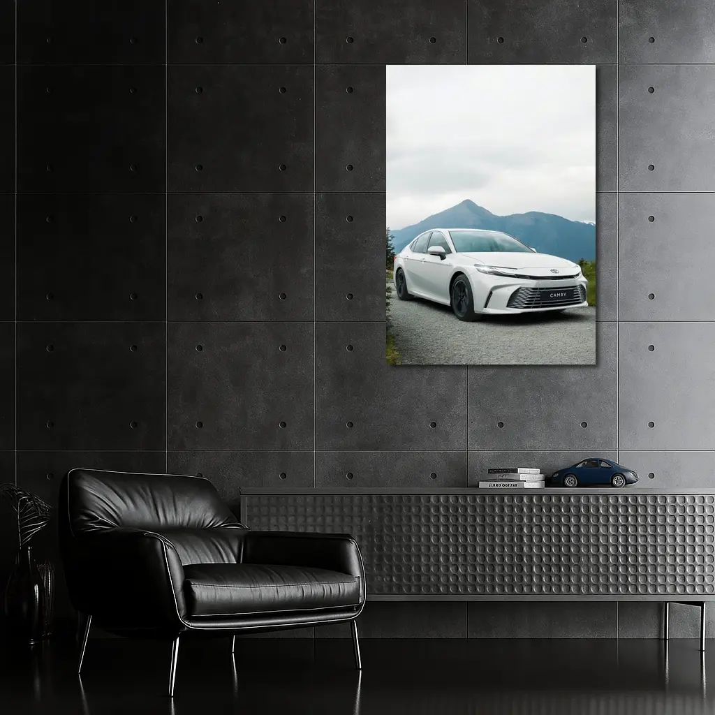 Toyota Camry White Sedan Mountain Road – Wall Art