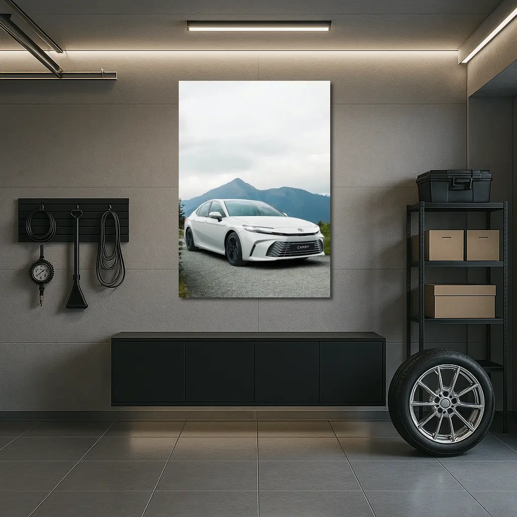 Toyota Camry White Sedan Mountain Road – Wall Art