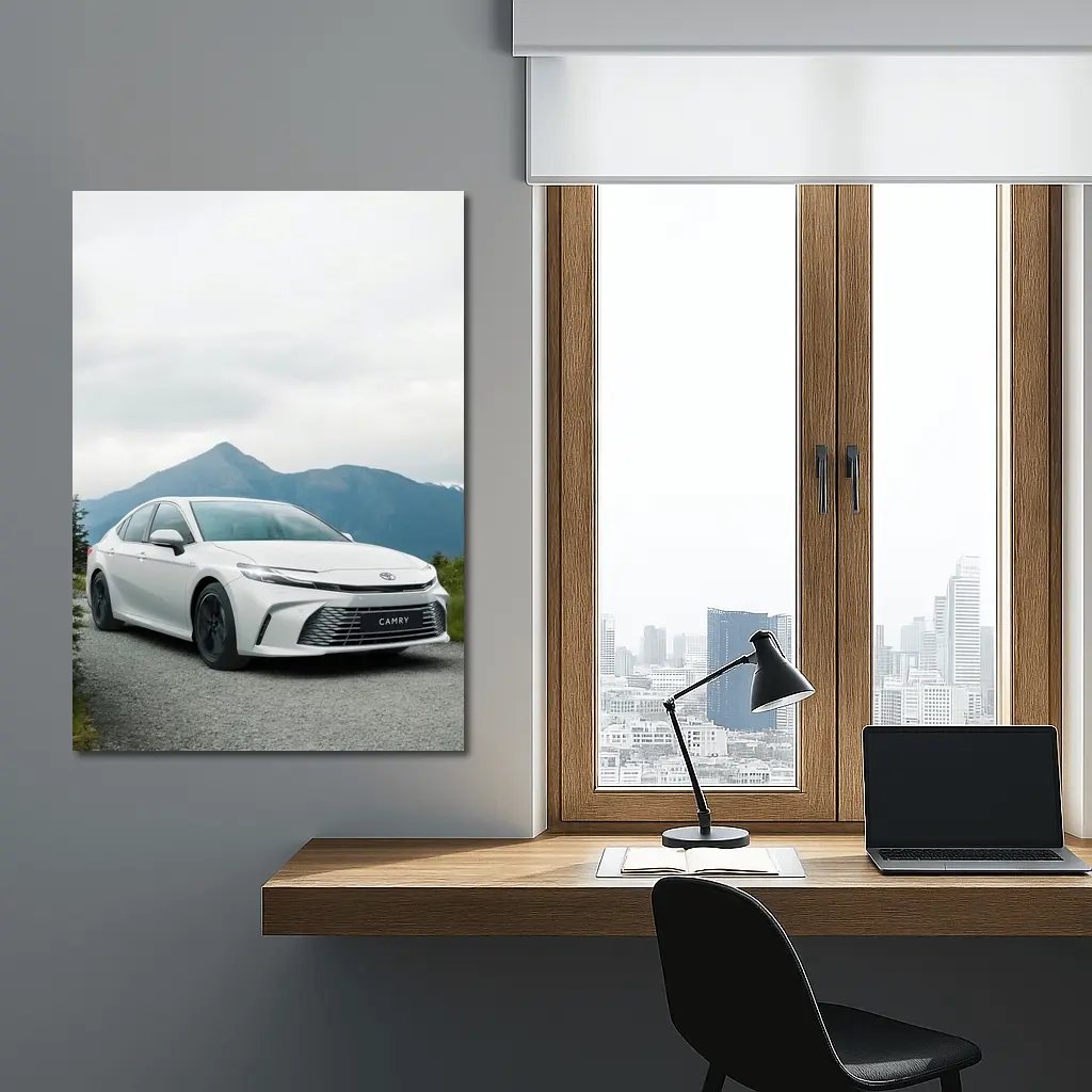 Toyota Camry White Sedan Mountain Road – Wall Art