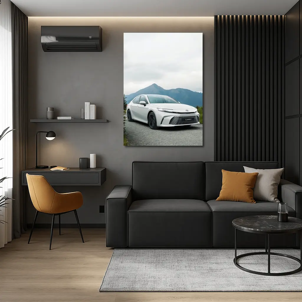 Toyota Camry White Sedan Mountain Road – Wall Art
