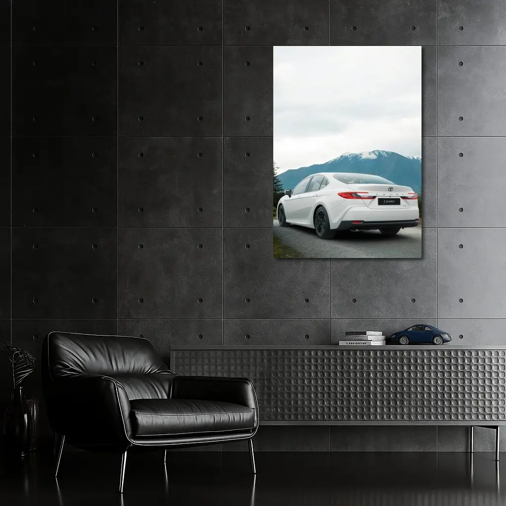 Toyota Camry White Sedan Mountain Road – Wall Art
