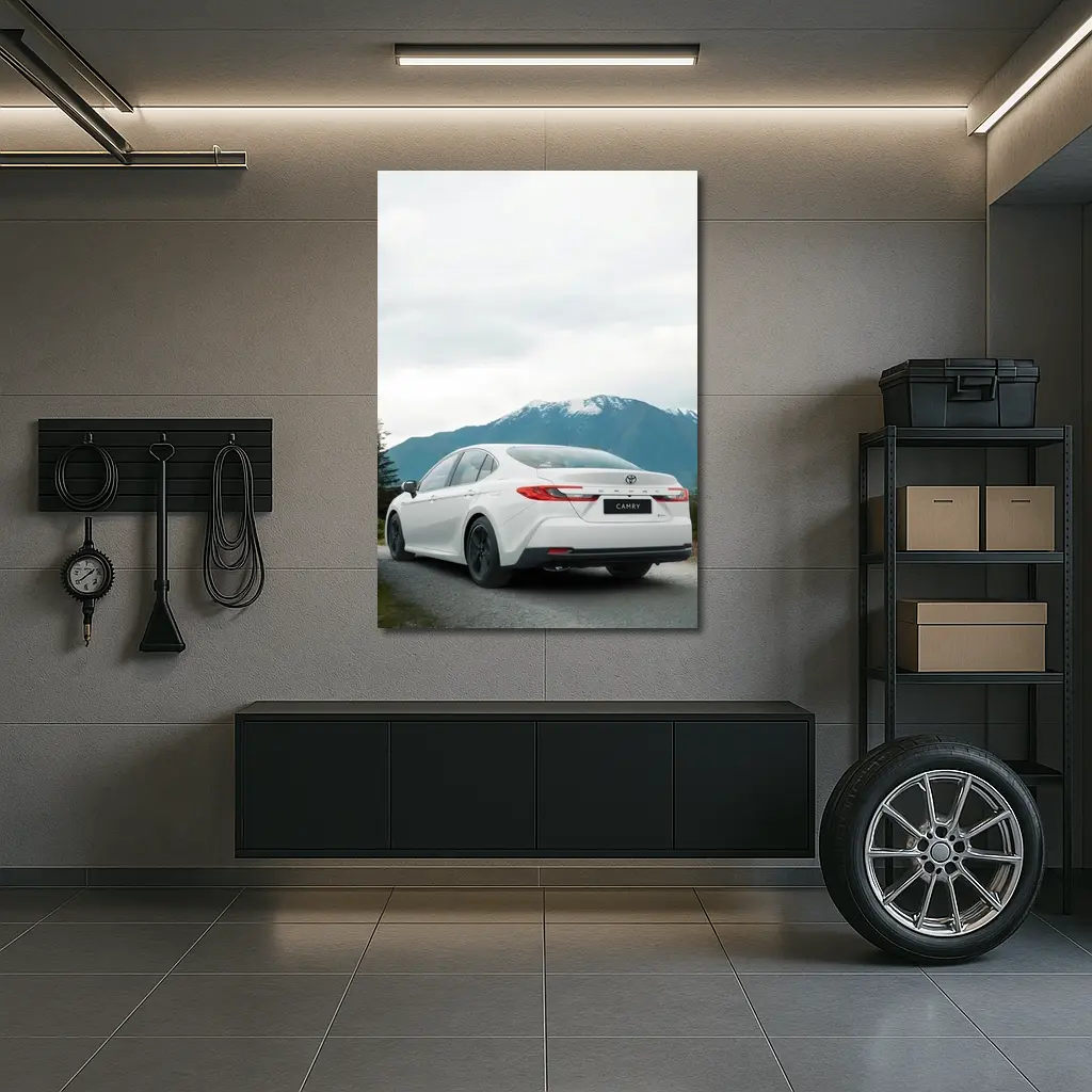 Toyota Camry White Sedan Mountain Road – Wall Art