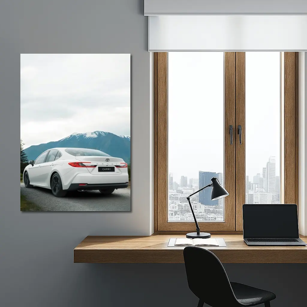 Toyota Camry White Sedan Mountain Road – Wall Art