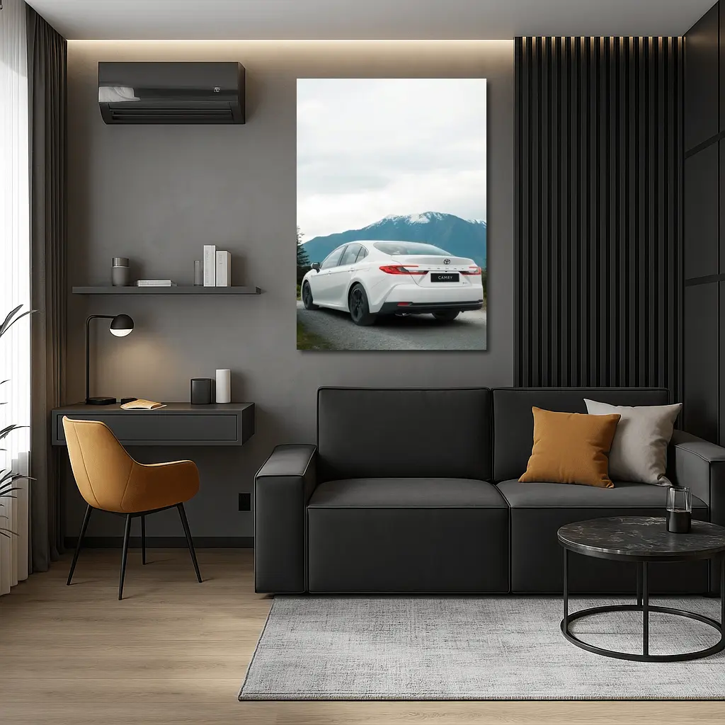 Toyota Camry White Sedan Mountain Road – Wall Art
