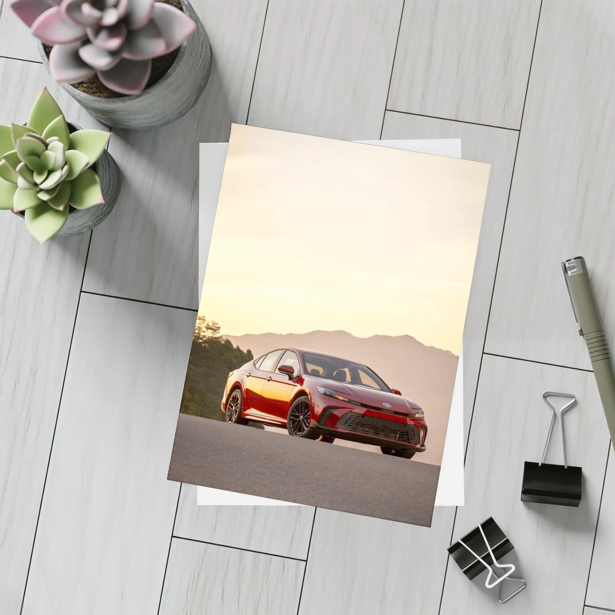 Toyota Camry Red Sunset Mountain Road – Postcards