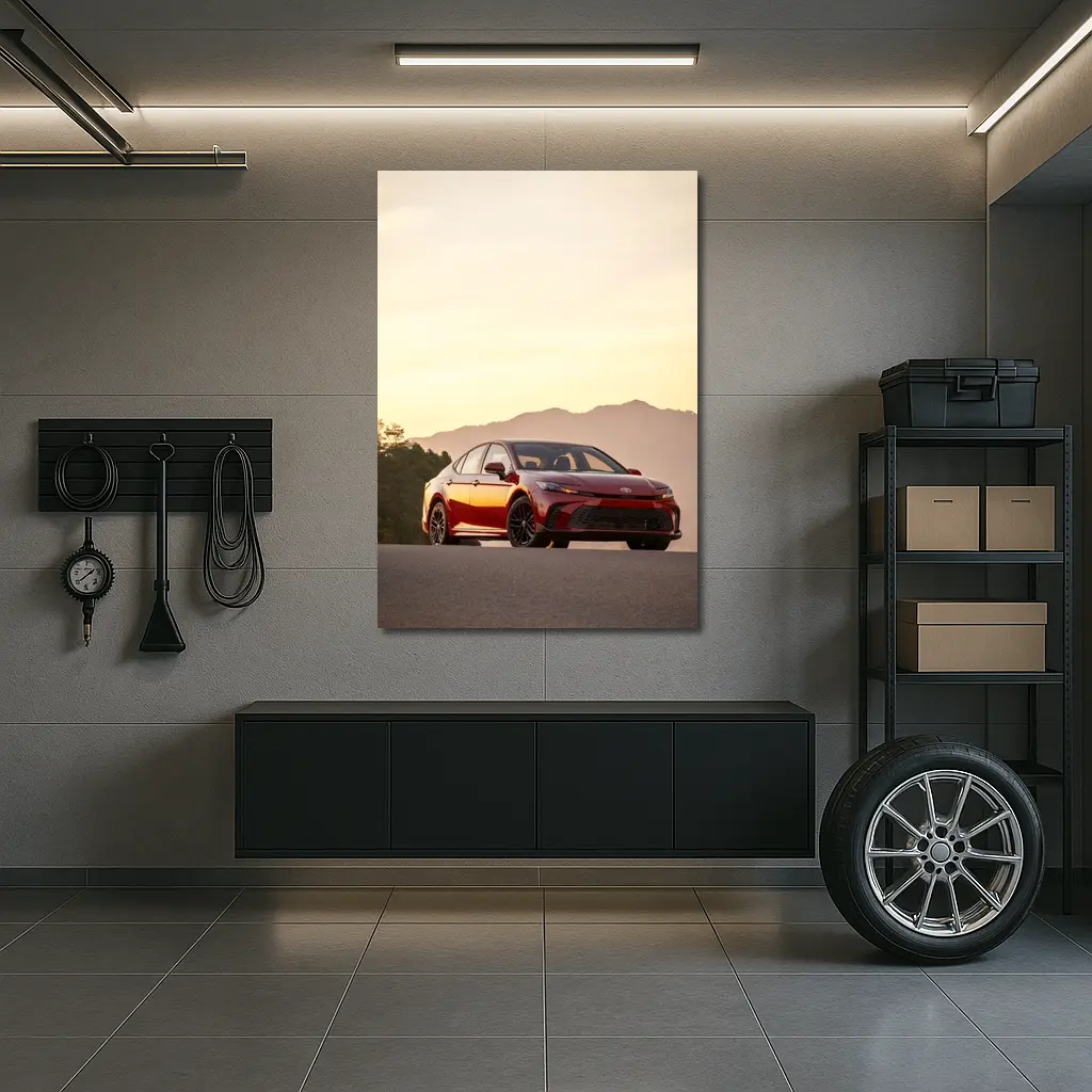 Toyota Camry Red Sunset Mountain Road – Wall Art
