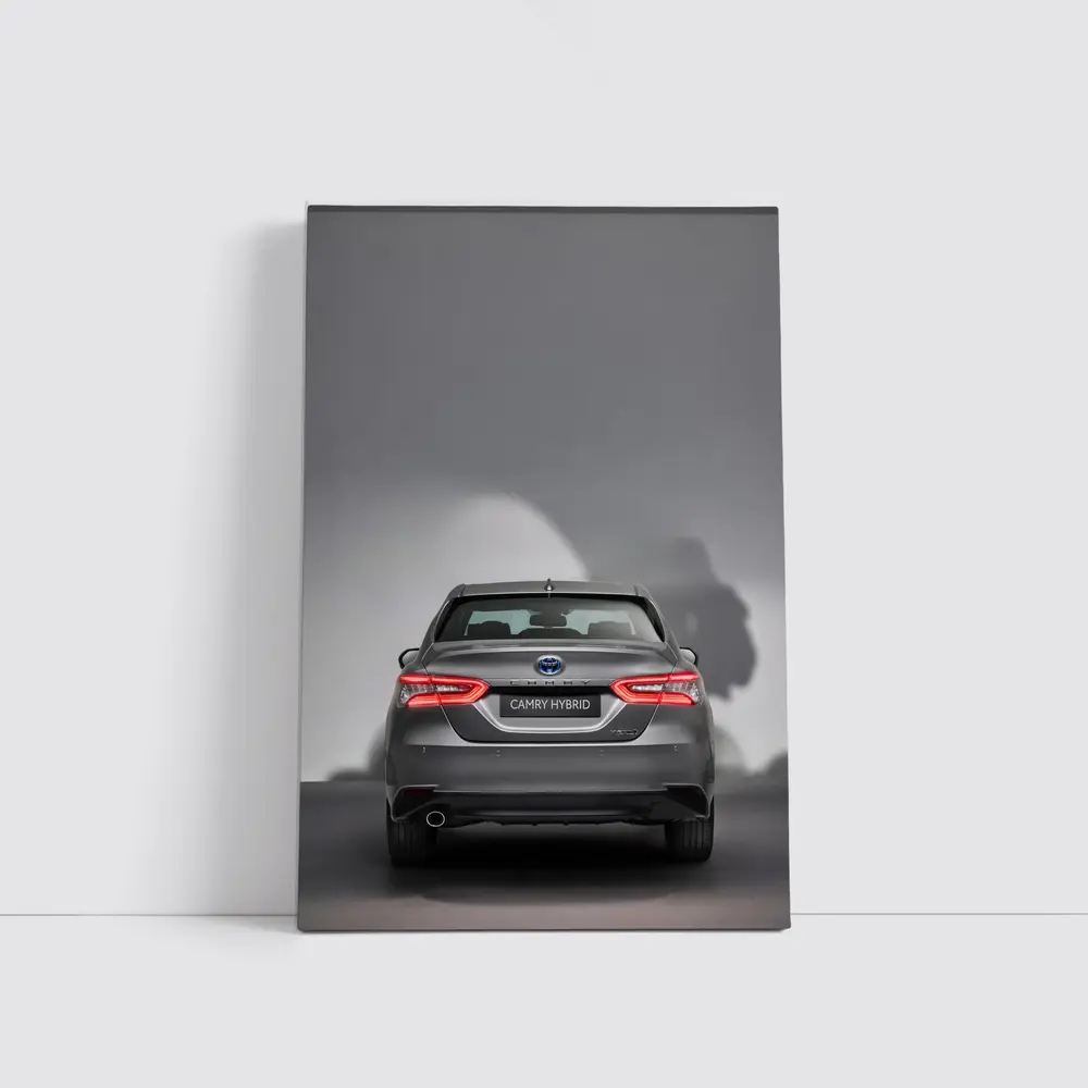 Toyota Camry Hybrid Rear View Gray Background – Wall Art