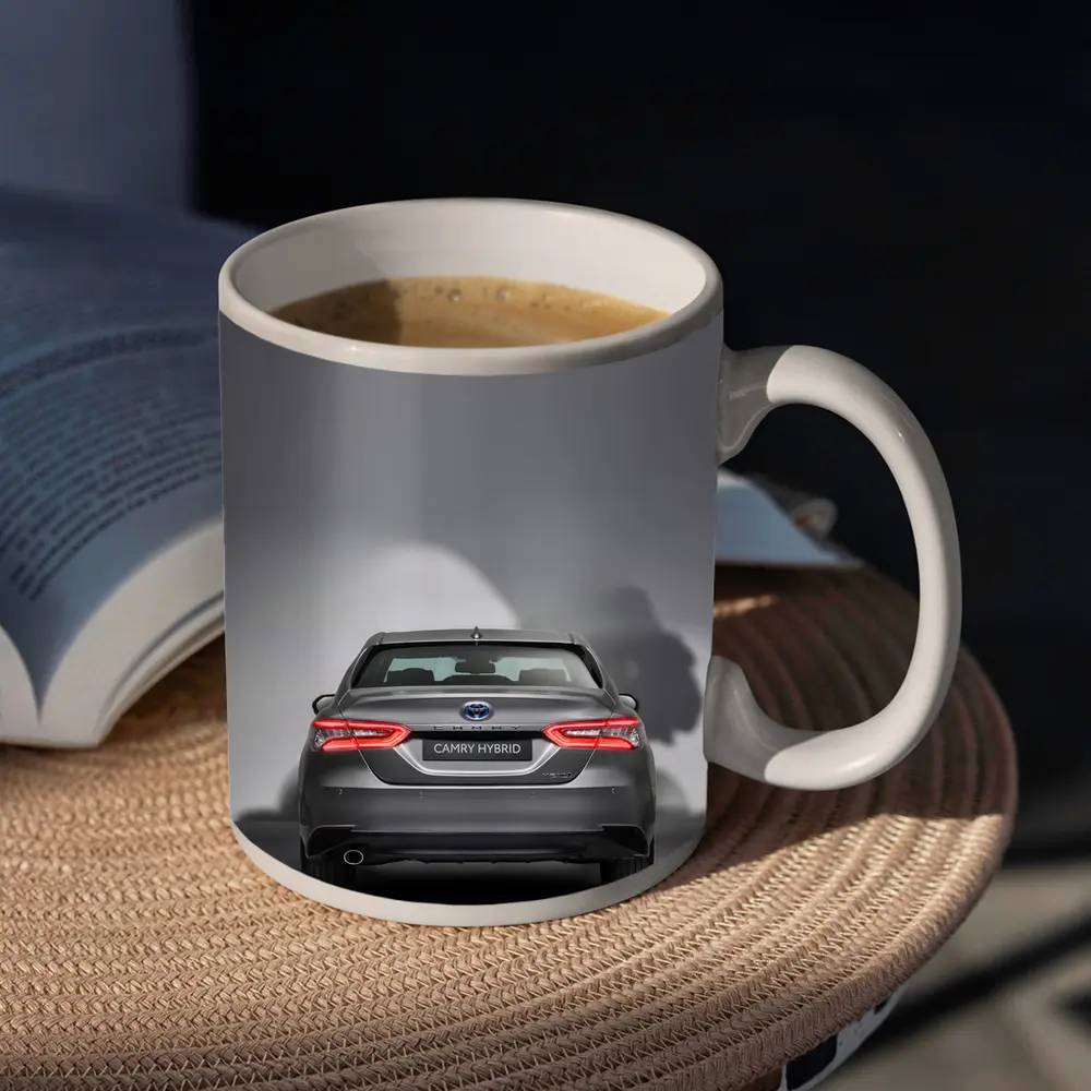 Toyota Camry Hybrid Rear View Gray Background – Mugs