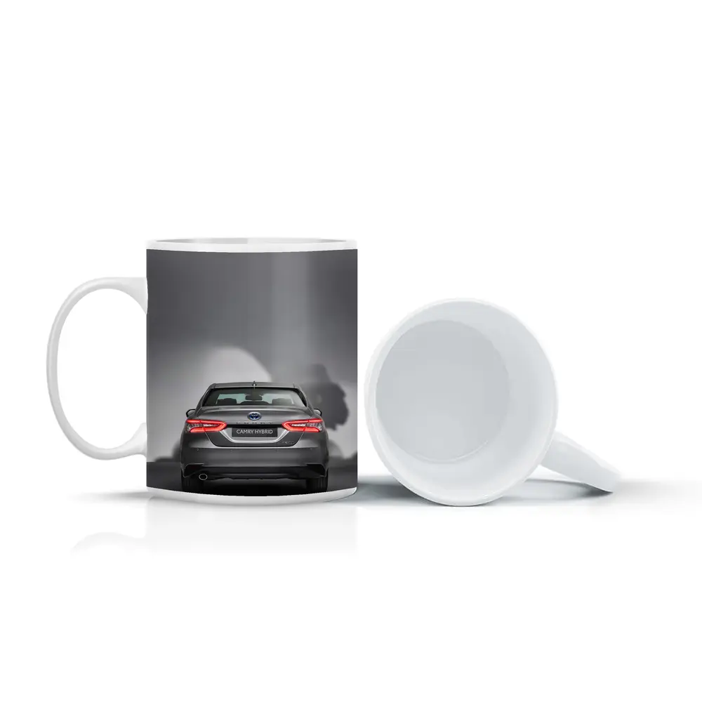 Toyota Camry Hybrid Rear View Gray Background – Mugs