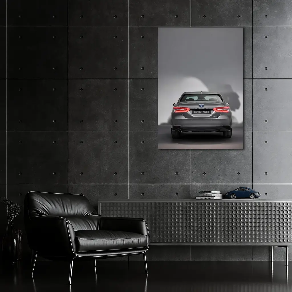 Toyota Camry Hybrid Rear View Gray Background – Wall Art