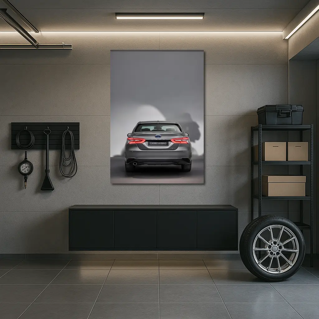 Toyota Camry Hybrid Rear View Gray Background – Wall Art