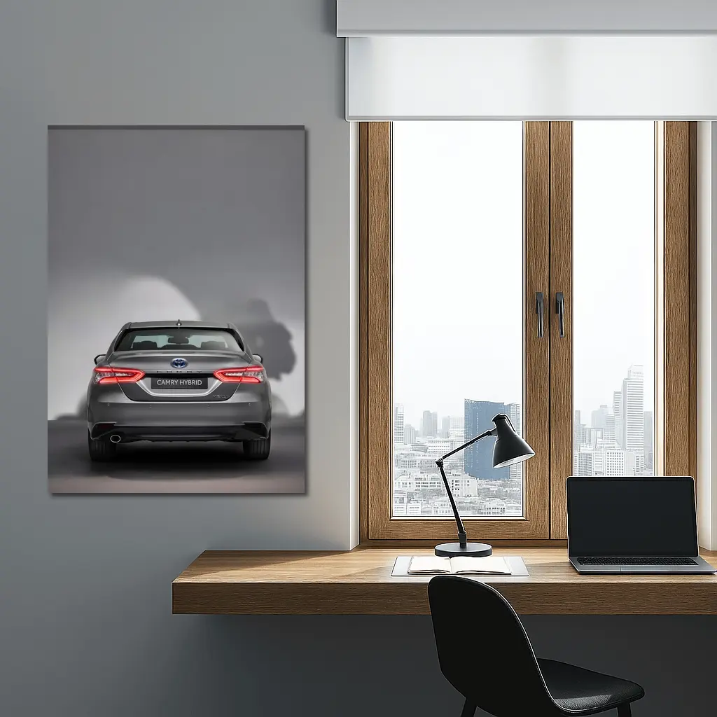 Toyota Camry Hybrid Rear View Gray Background – Wall Art