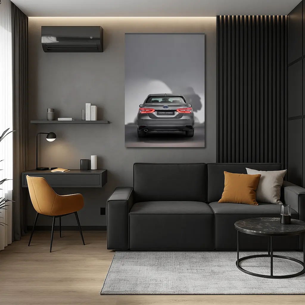 Toyota Camry Hybrid Rear View Gray Background – Wall Art