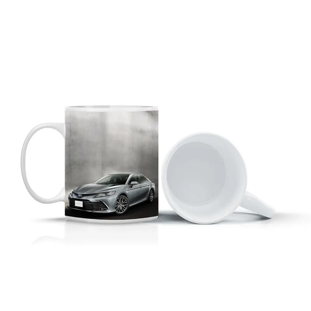 Toyota Camry Silver Sedan Against Gray Wall – Mugs