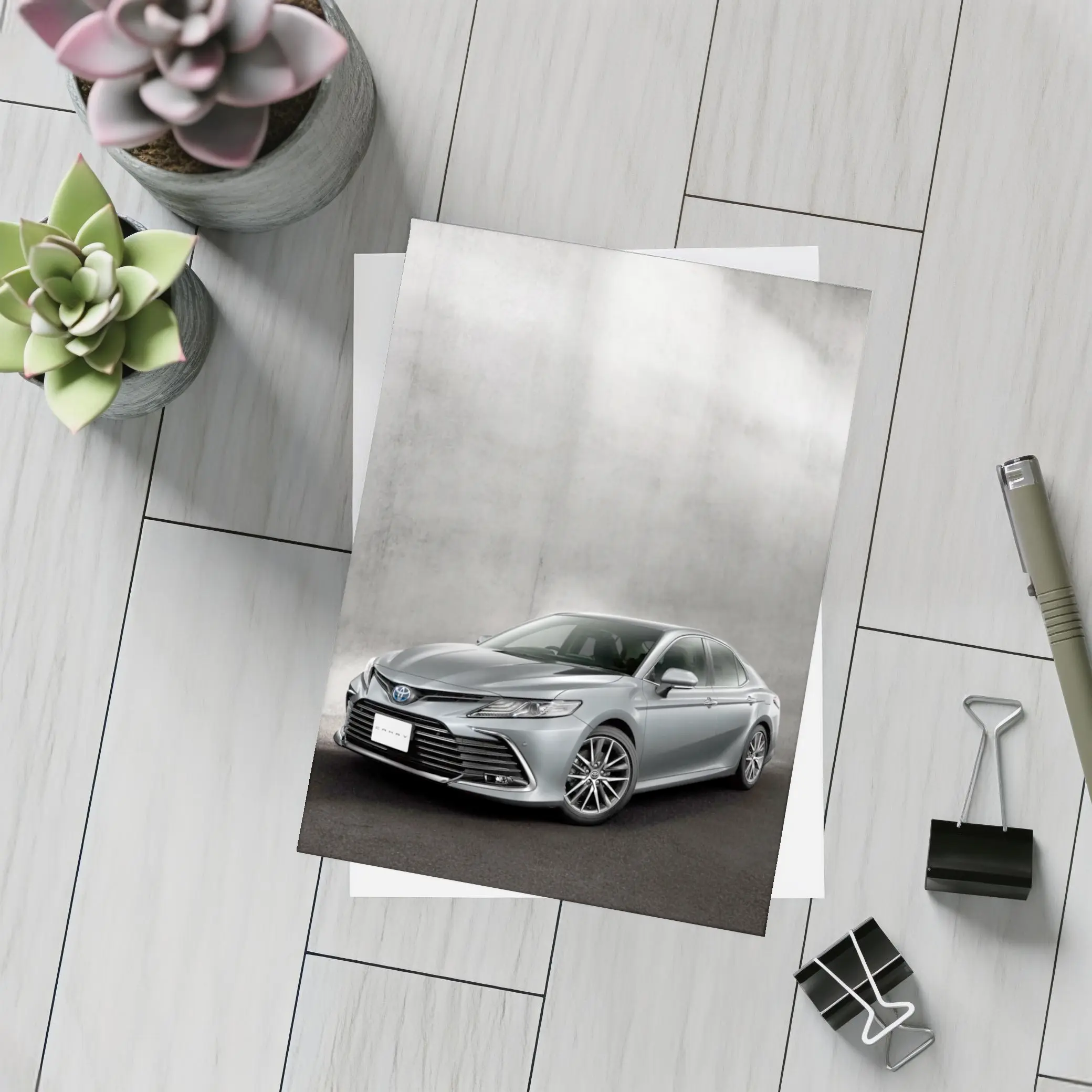 Toyota Camry Silver Sedan Against Gray Wall – Postcards