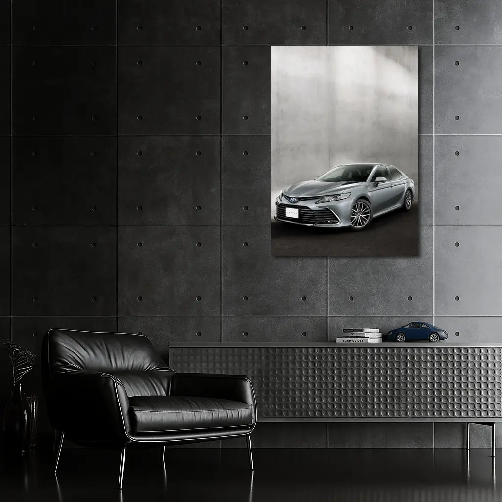 Toyota Camry Silver Sedan Against Gray Wall – Wall Art