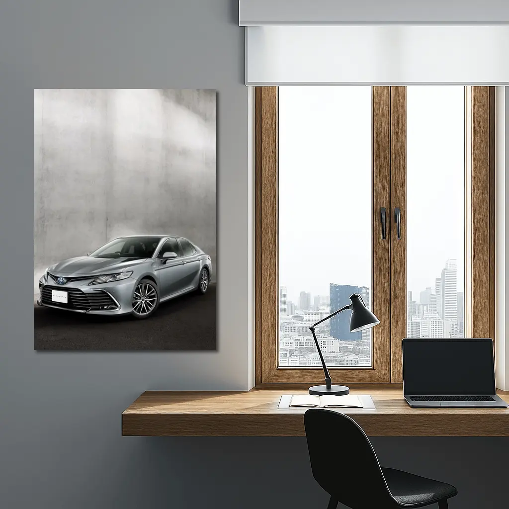 Toyota Camry Silver Sedan Against Gray Wall – Wall Art