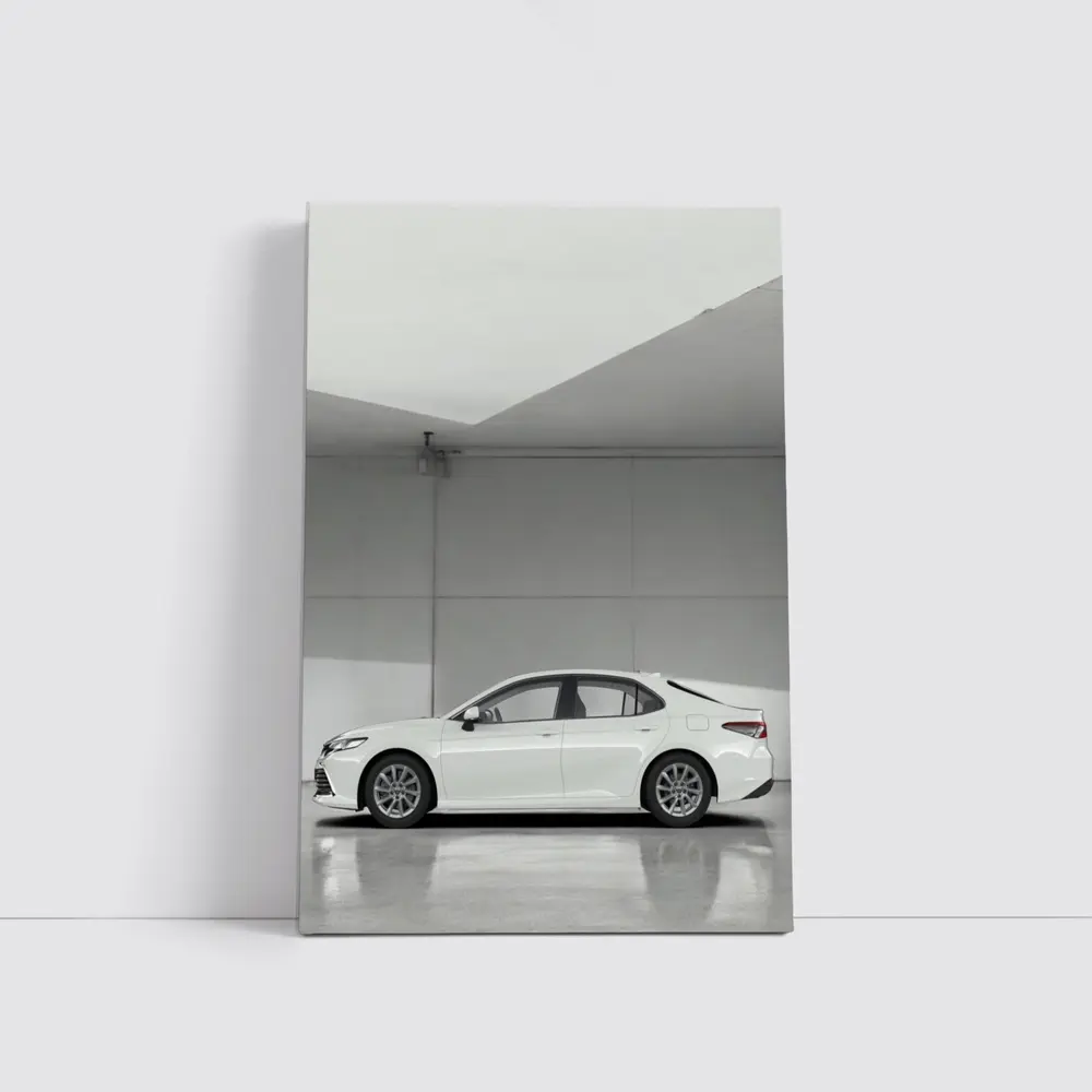 Toyota Camry White Minimal Garage Side View – Wall Art