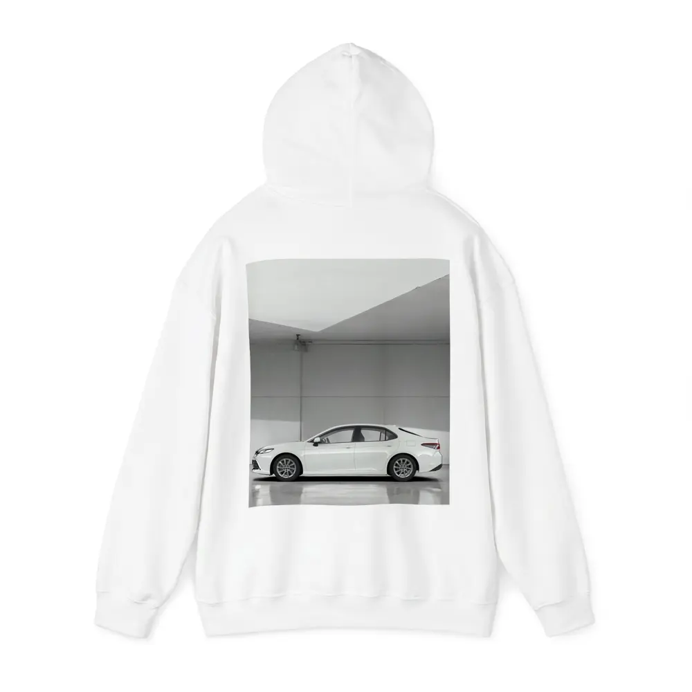 Toyota Camry White Minimal Garage Side View – Hoodies