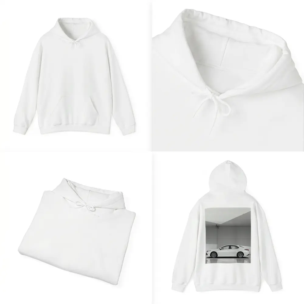 Toyota Camry White Minimal Garage Side View – Hoodies