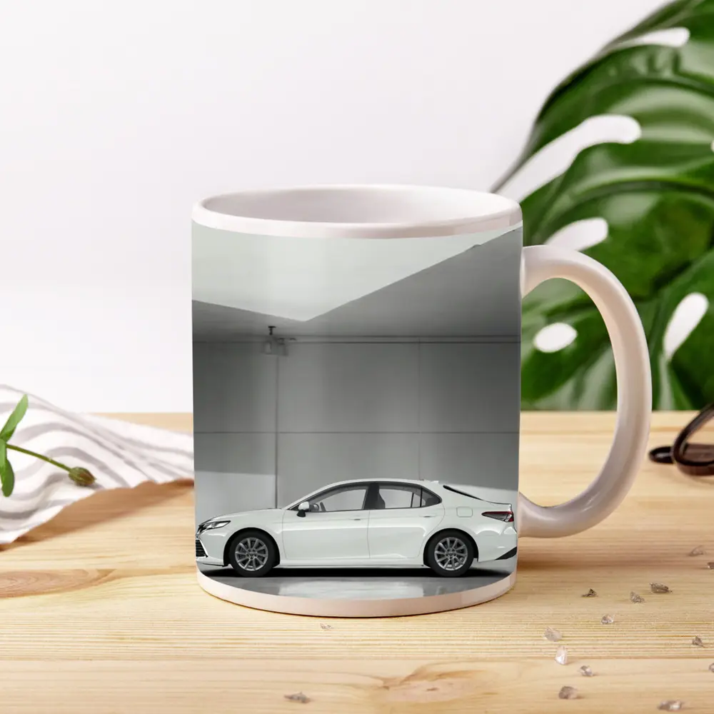 Toyota Camry White Minimal Garage Side View – Mugs