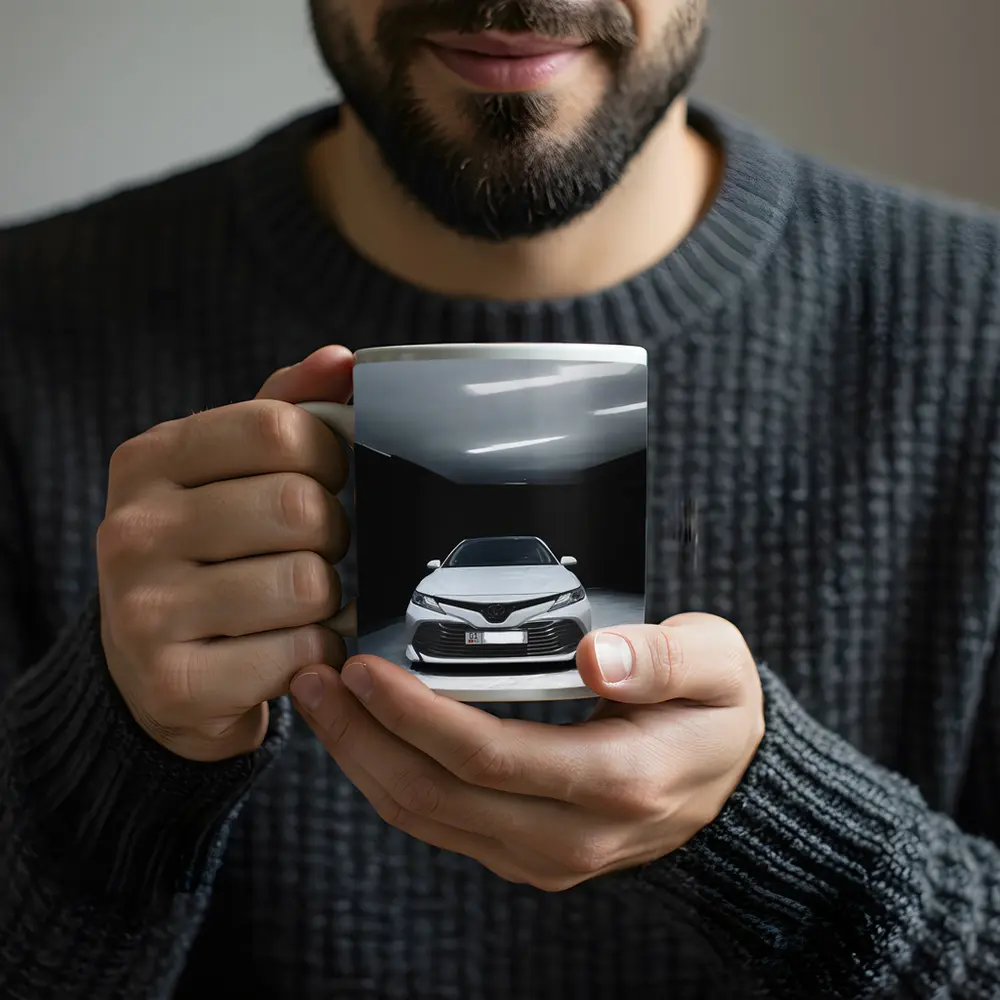 Toyota Camry White Sedan Dark Garage – Mugs