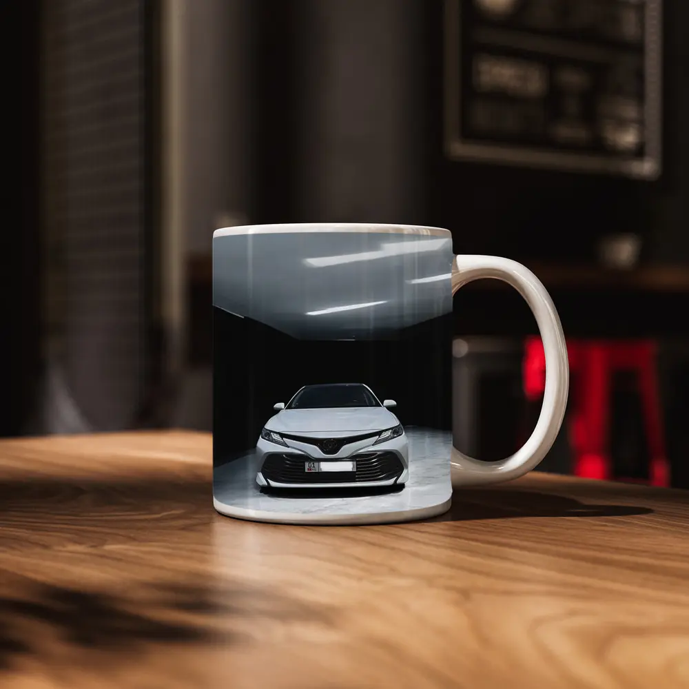 Toyota Camry White Sedan Dark Garage – Mugs