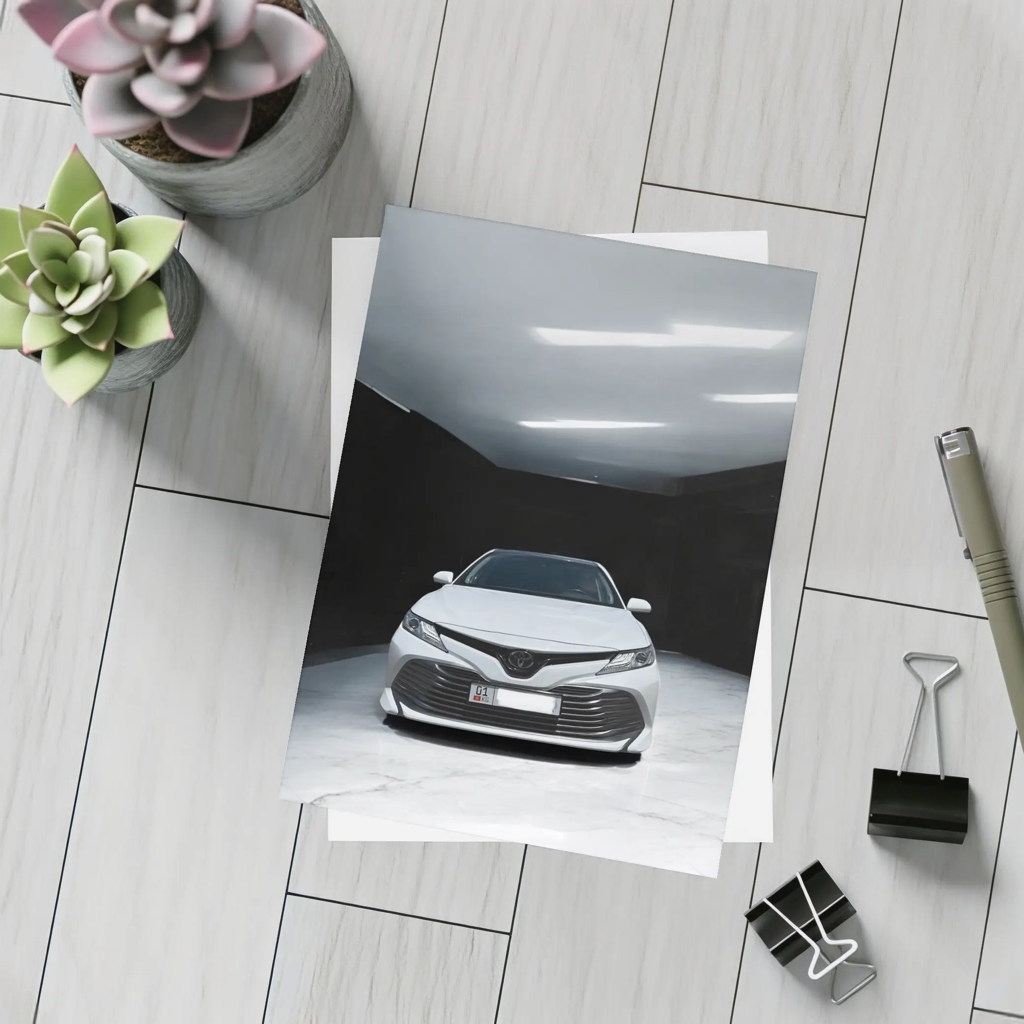 Toyota Camry White Sedan Dark Garage – Postcards