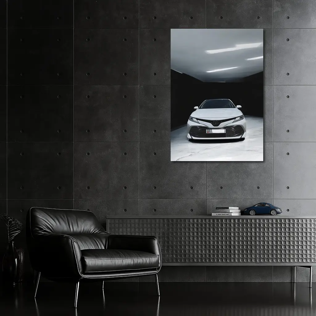 Toyota Camry White Sedan Dark Garage – Wall Art