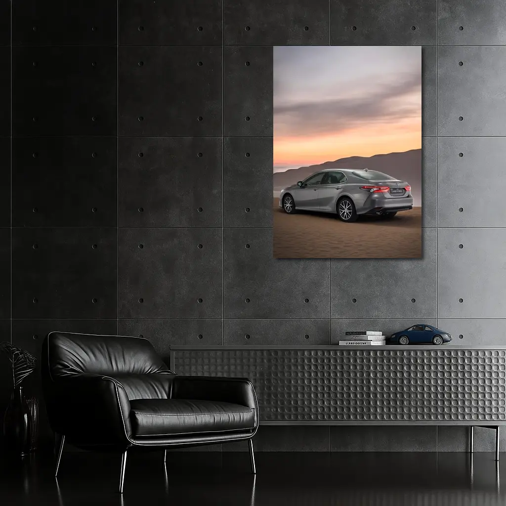 Toyota Camry Hybrid Gray Sedan Desert Sunset – Wall Art