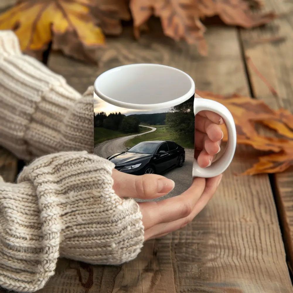 Toyota Camry Black Sedan Gravel Country Road – Mugs